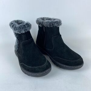 Khombu Iris Ankle‎ Winter Boots Womens Size 8 Black Suede Faux Fur Side Zipper